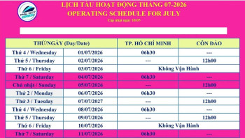Lịch tàu Sài Gòn (HCM) - Côn Đảo 7/2026